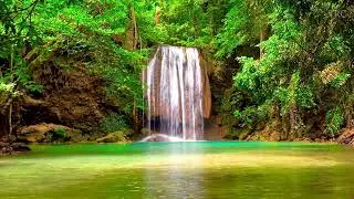 4k UHD Erawan Waterfalls Nature Landscape. Waterfall Sounds, Relaxing Nature, White Noise 10 hours.