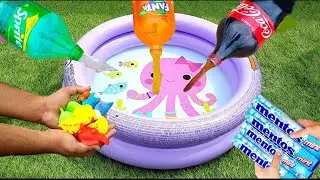 EXPERIMENT COKE , SPRITE , FANTA  AND OTHER'S SODA MENTOS IN POOL || CRAZY REACTION