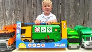 Toy Garbage Truck Videos for Children - Toy Bruder Garbage Trucks for Kids (with Truck Wash)