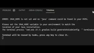 Visual studio code error JAVA_Home is not set and no java command could be found in your path
