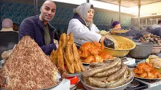 MOST UNIQUE Street Food in Uzbekistan - HORSE sausage + GREEN noodles + HALAL food market