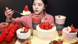 SUB)투썸 딸기시즌 파티!🍓🍰 스트로베리치즈바스켓 초콜렛수플레 딸기생크림치즈수플레 생딸기가득주스 케이크 디저트 먹방 Dessert Mukbang Asmr