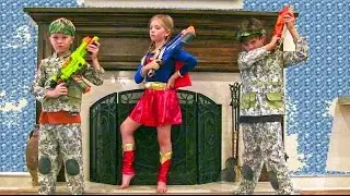 Little Heroes 11 - Kids Nerf War Movie with the Adventure Kids and Supergirl