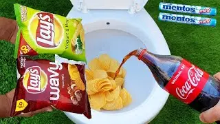 Experiment !! Lay's VS Coca cola Baking Soda And Mentos In Toilet 