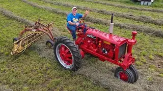 The Farmall F20 Raking! The Farmall 856 Baling!