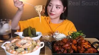 ENG SUB)Giant Shrimp Cream Pasta & Spicy Pettitoes Mukbang ASMR Korean Eating Show