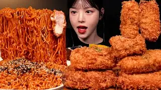 Crunchy Cheese Pork Cutlet with Buldak Noodles Mukbang ASMR