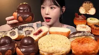 Crunchy Dubai Chocolate Doughnut Mukbang! Cream Bread Dessert Asmr