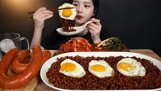 SUB)Spicy Chapagetti with Kielbasa Sausage Mukbang ASMR Korean Eating Sound