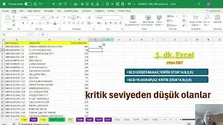 Excel 1 Dakika - Kritik stok seviyesinden düşük olanlar